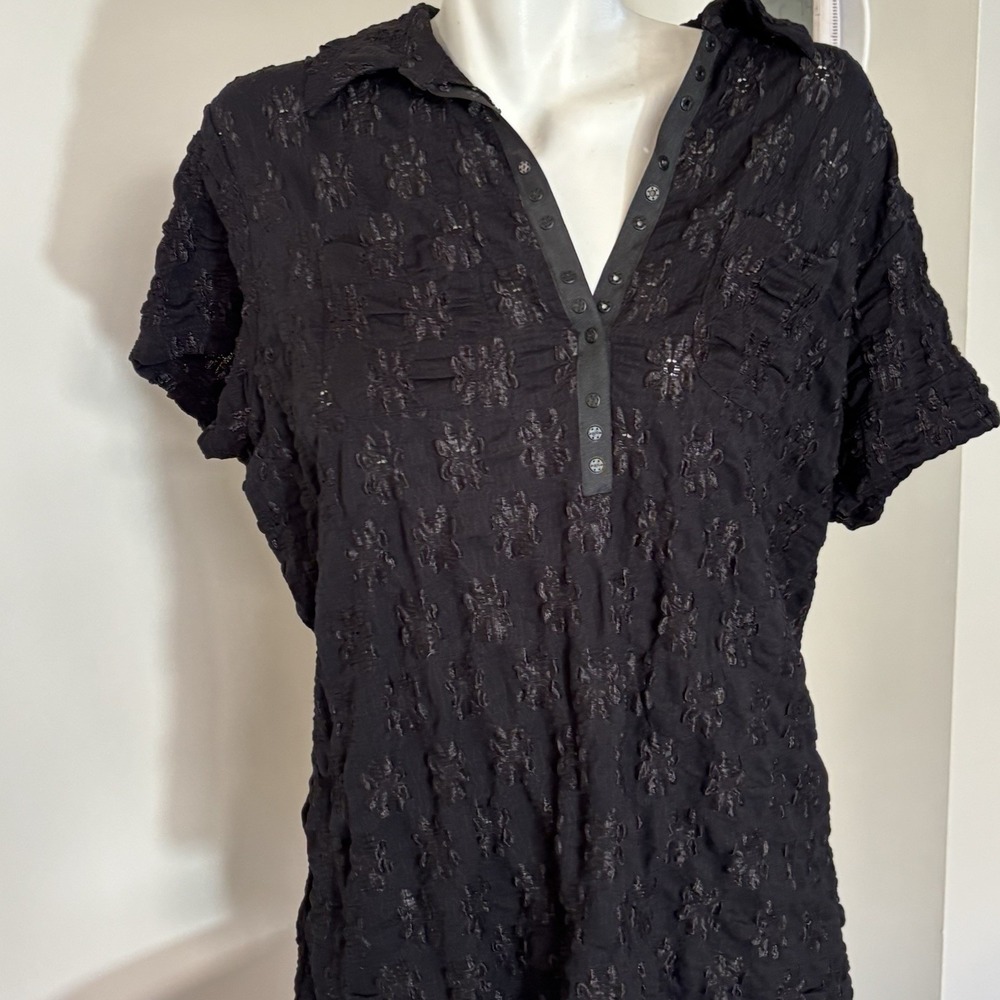 NEW style and co shirt black floral textured sheer 1X snaps